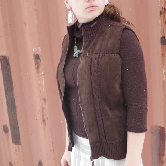 Beautiful  Vintage Chocolate Brown Front Leather Vest Size small, back and trim - Picture 5 of 13